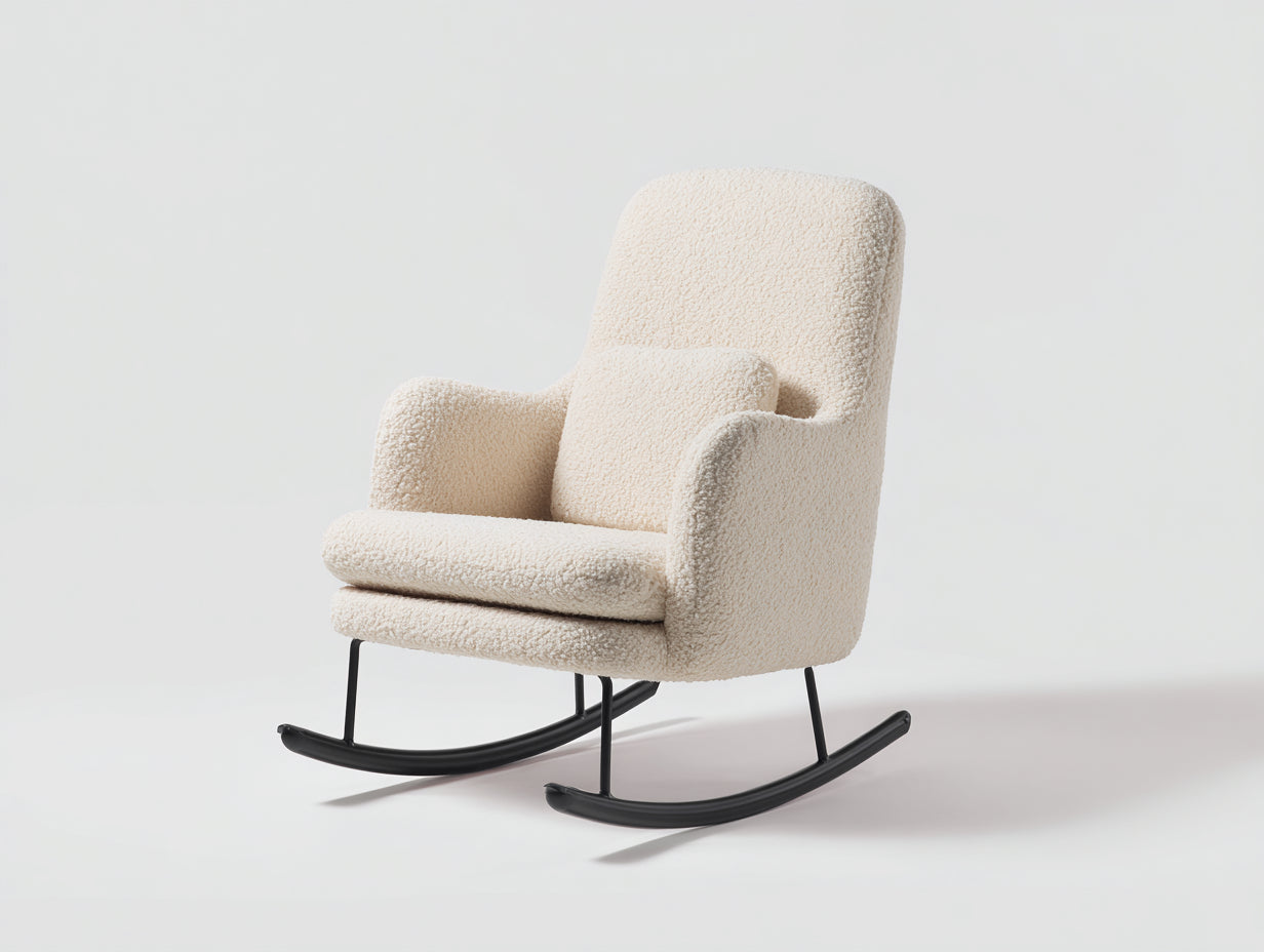 Mecedoras tapizadas en tejido bouclé 86x78x90 cm - crema-negro - base metálica curva