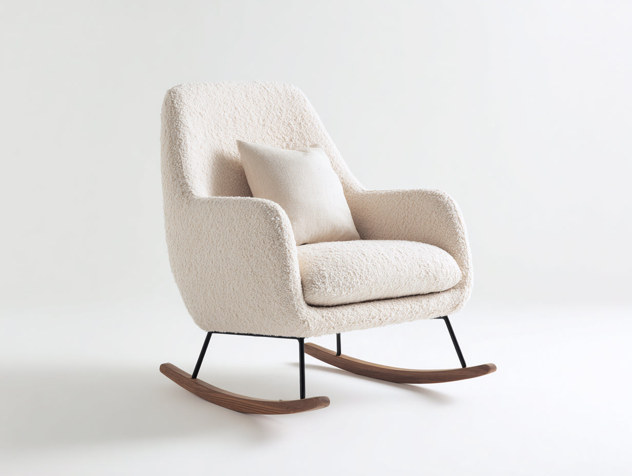 Mecedoras tapizadas en tejido de borreguito 90x77x96 cm blanco crema para salón diseño moderno