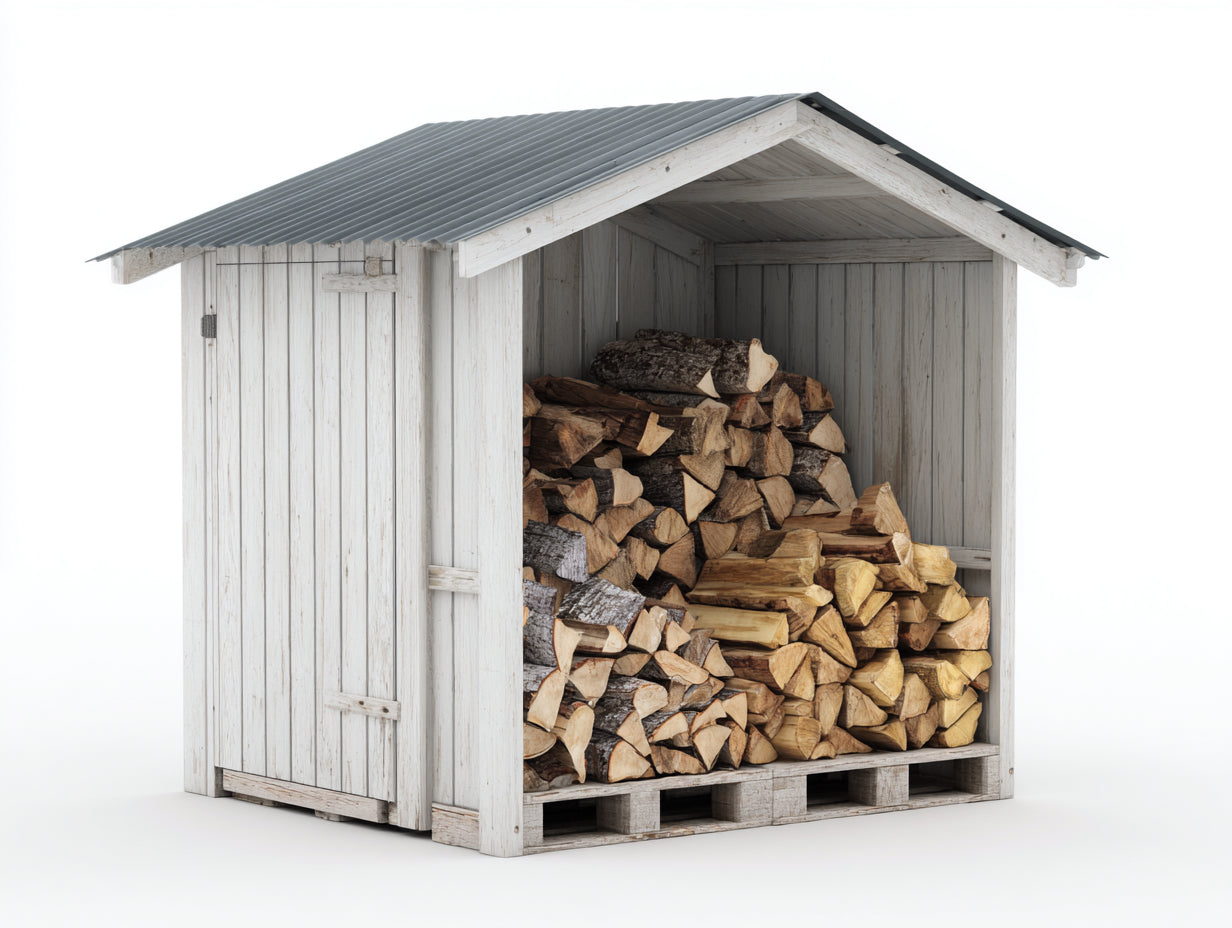 Leñero de exterior de madera 180x90x160 cm - blanco-gris - con techo inclinado