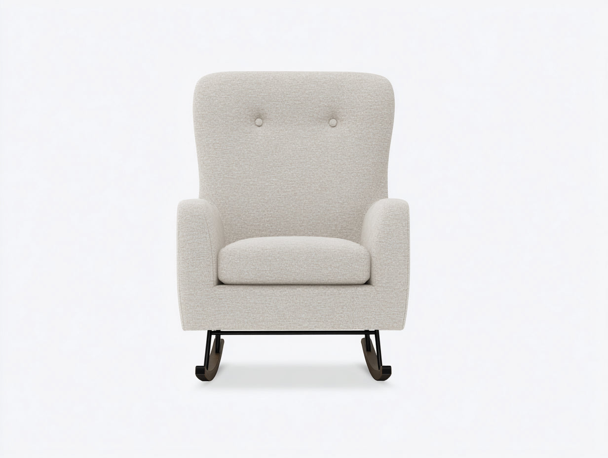 Mecedoras tapizadas en tela 84x76x102 cm - beige-negro-nogal - respaldo alto con botones