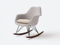 Mecedoras tapizada en tela bouclé 72x86x86 cm gris claro para salón con base metálica y balancines de madera estilo moderno