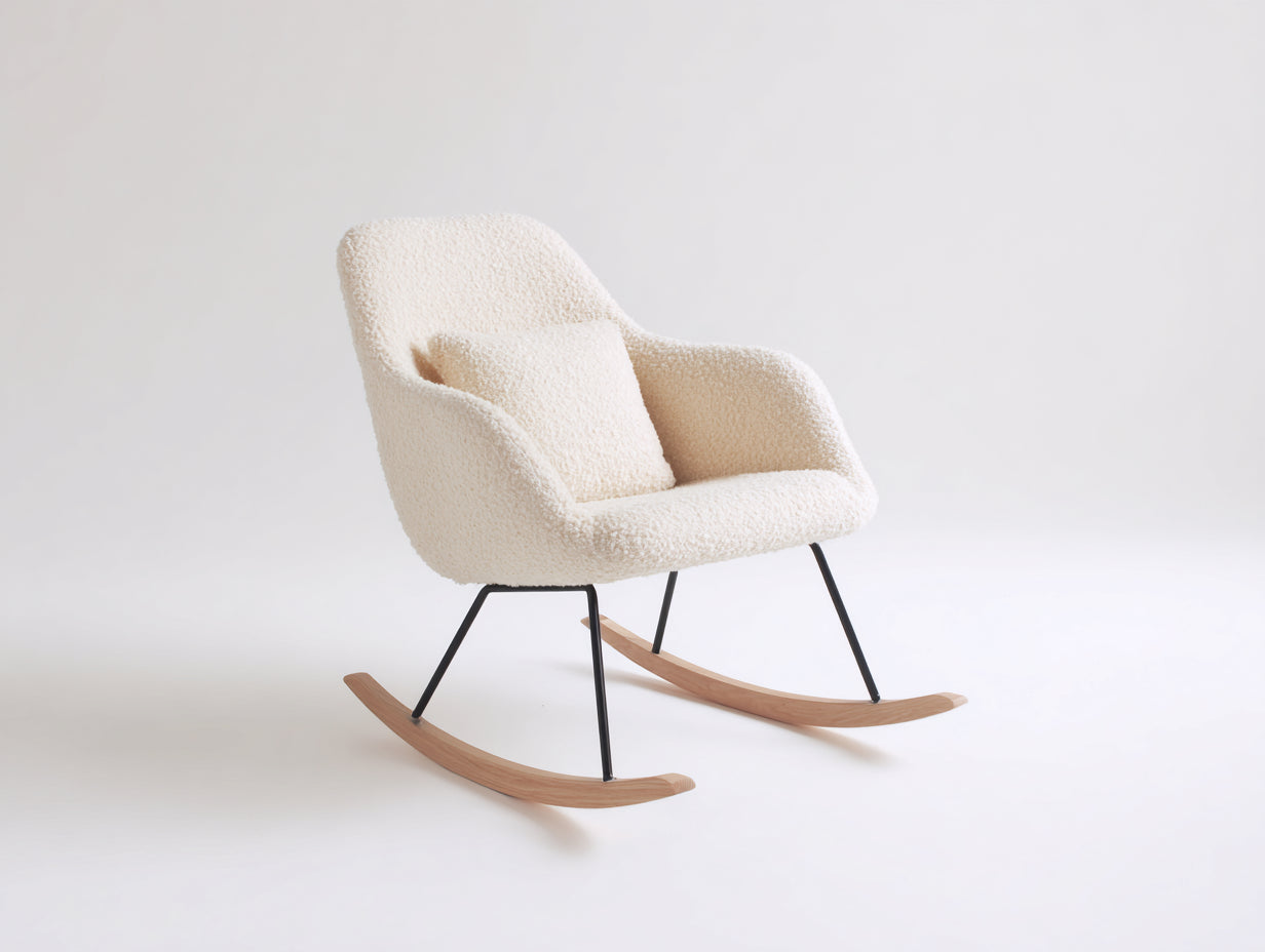 Mecedoras tapizadas en bouclé 88x76x89 cm - crema-negro-natural - base de balancín