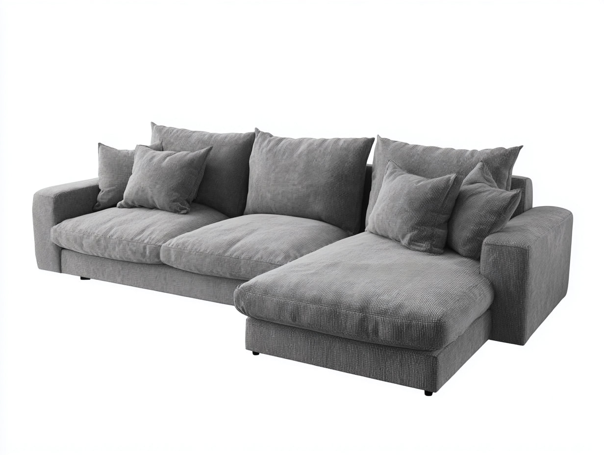 Sofás de esquina tapizado en tela 300x190x82 cm gris para salón estilo moderno