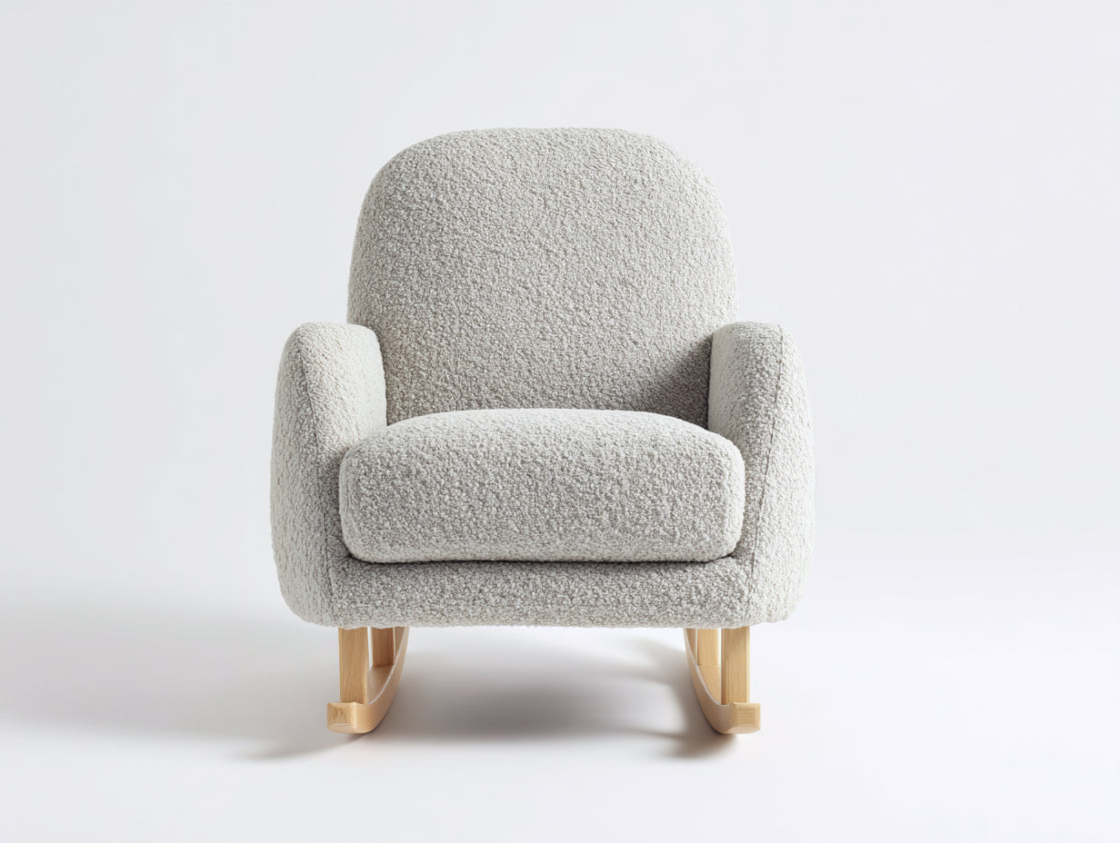 Mecedoras tapizadas en tejido de borreguito 84x75x94 cm beige claro para salón diseño nórdico