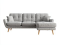 Sofás de esquina tapizados en tela 250x160x85 cm gris claro para salón con patas de madera estilo nórdico