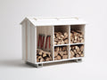 Leñero de exterior de madera 160x55x115 cm - blanco - 5 compartimentos con tejado inclinado