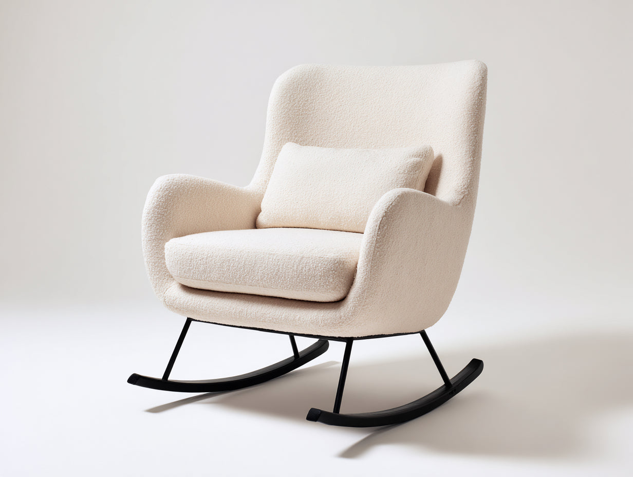 Mecedoras tapizadas en tejido bouclé 92x82x91 cm - crema-negro - diseño envolvente