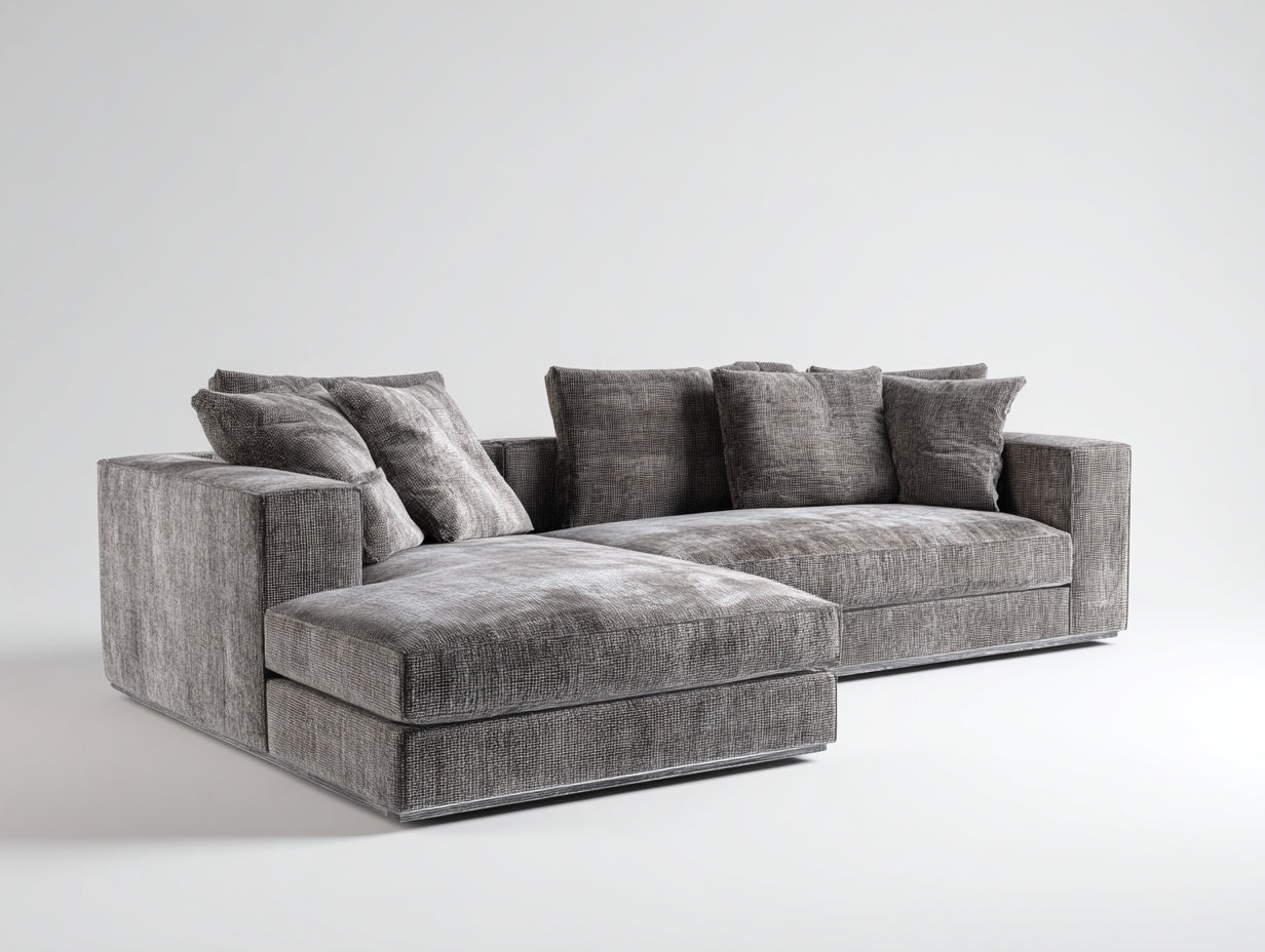 Sofás de esquina tapizado en tela 280x180x78 cm - gris - diseño moderno con chaise
