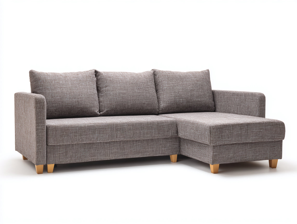Sofás de esquina tapizado en tela 240x150x86 cm - marrón topo-natural - diseño moderno con chaise