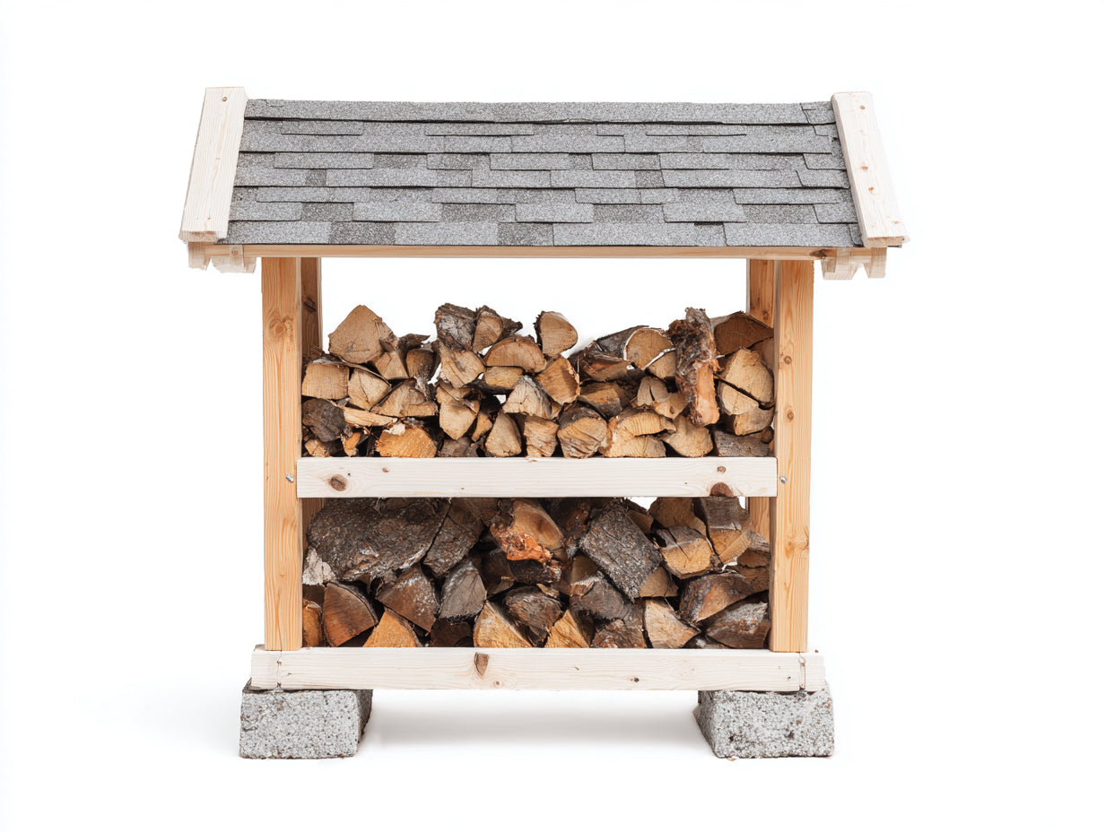 Leñero de exterior de madera maciza 120x45x110 cm - natural-gris - con tejado asfáltico