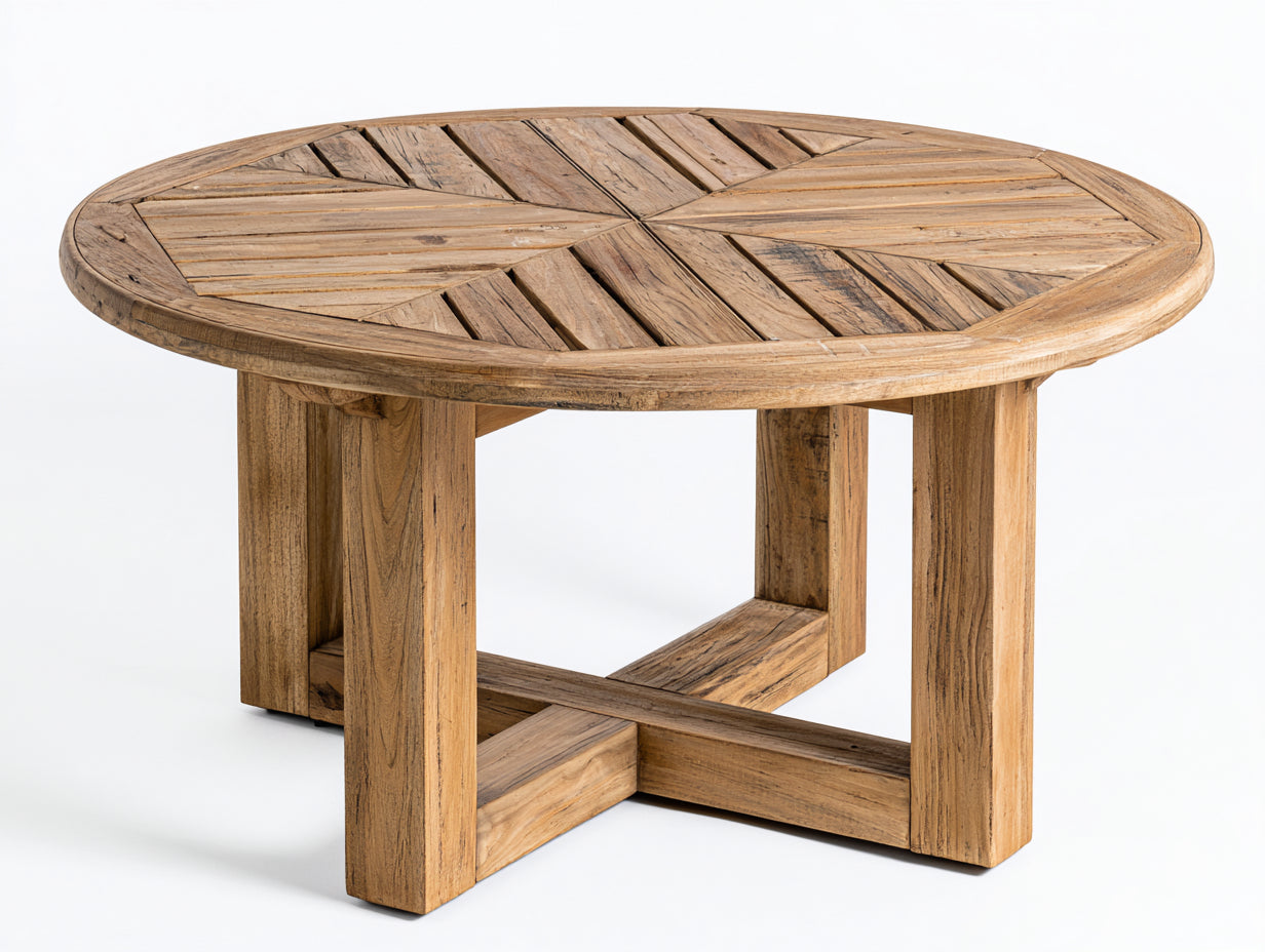 Mesas de jardín redonda de madera 120 x 120 x 75 cm - madera natural - tablero geométrico