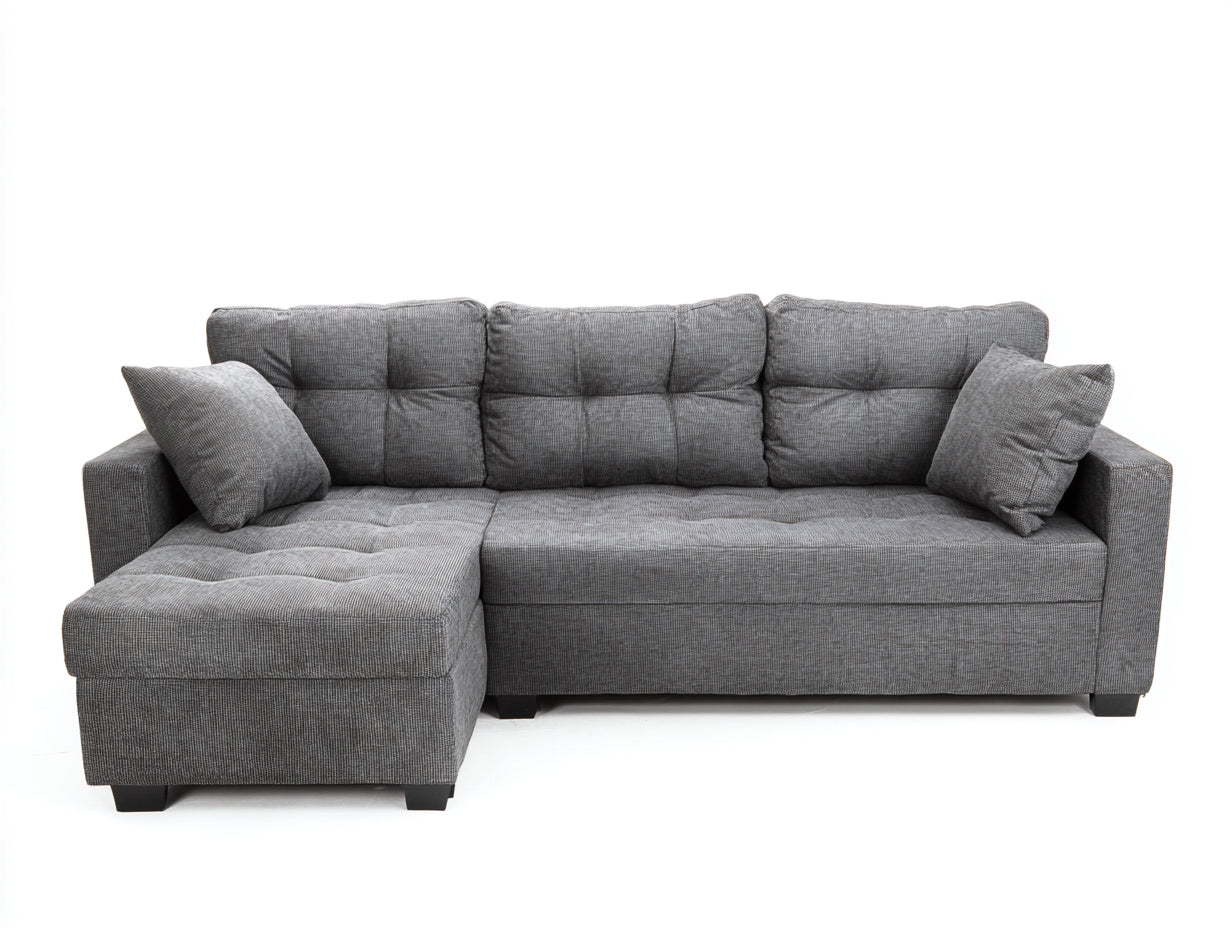Sofás de esquina tapizados en tela 285x165x86 cm - gris-negro - asiento alargado acolchado