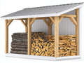 Leñero de exterior de madera 240x100x210 cm madera natural-blanco-gris con tejado inclinado estilo rústico